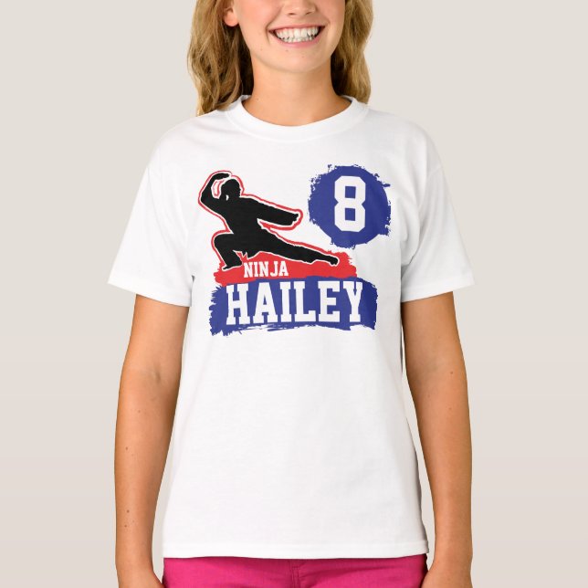Martial Arts Ninja Warrior Theme Birthday Girl T-Shirt (Vorderseite)