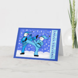 Martial Arts Snowmen Kicking Holiday Carte de voeu