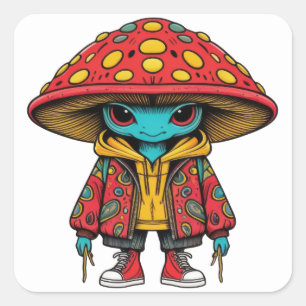 Martian Mushroom Quadratischer Aufkleber