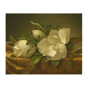 Martin Johnson Heade - Magnolias auf Gold Velvet Holzdruck