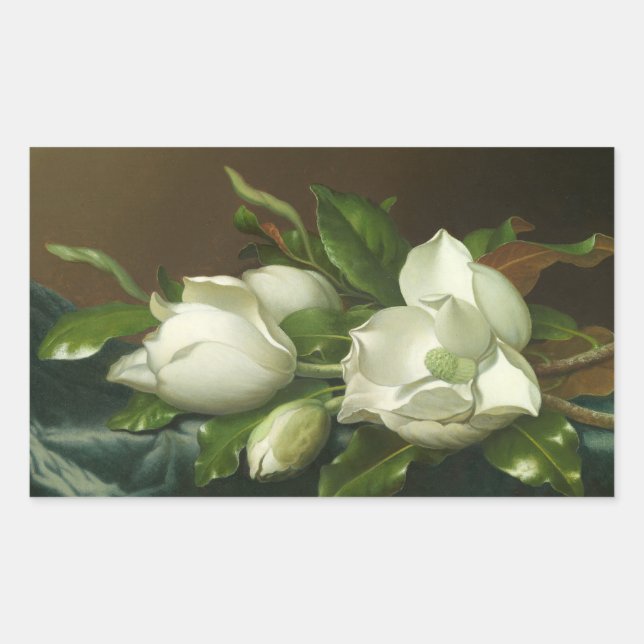 Martin Johnson Heade - Magnolias on Light Blue Rechteckiger Aufkleber (Vorderseite)