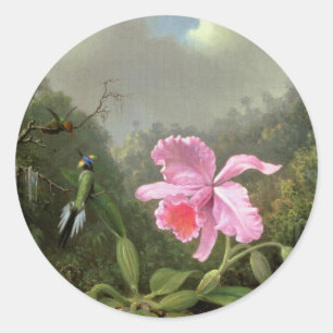 Martin Johnson Heade Orchidee und Kolibris Runder Aufkleber