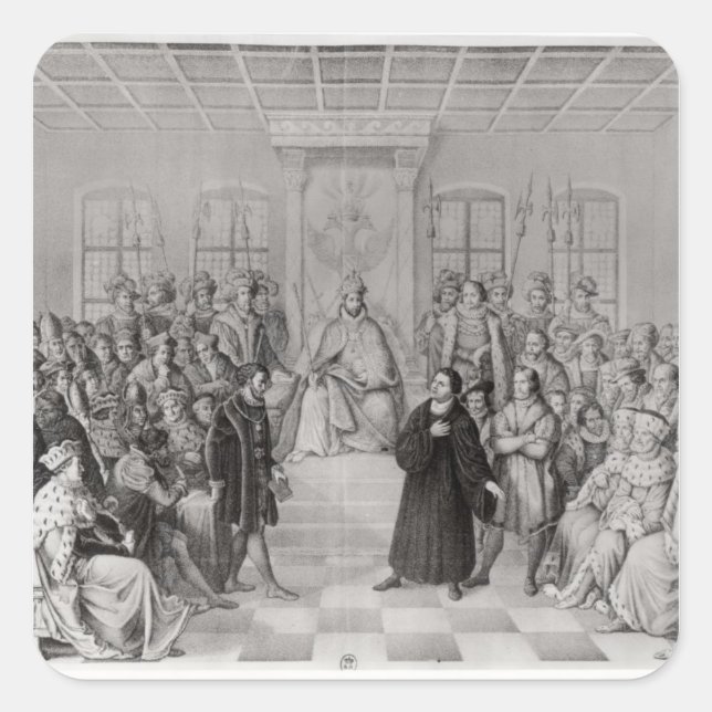 Martin Luther vor Charles V Quadratischer Aufkleber (Vorderseite)