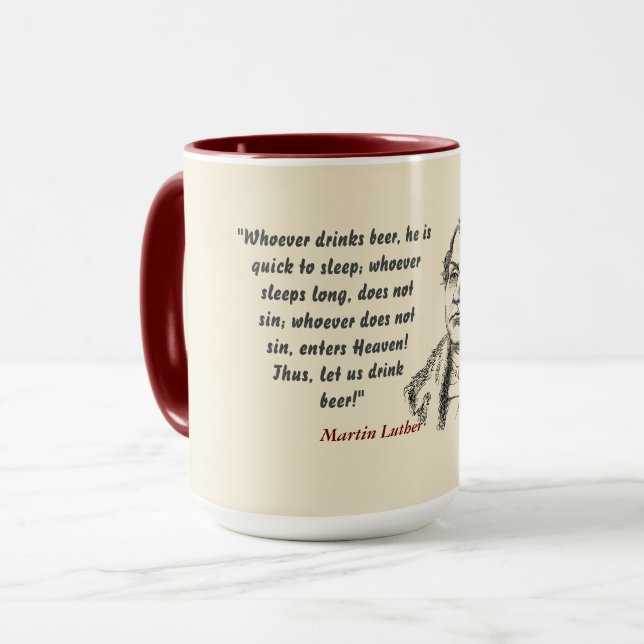 Martin Luther Zitat über Bier Drinker Tasse (Vorderseite Links)