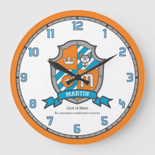 Martin Name bedeutet Buchstabe M Wappen orange Große Wanduhr