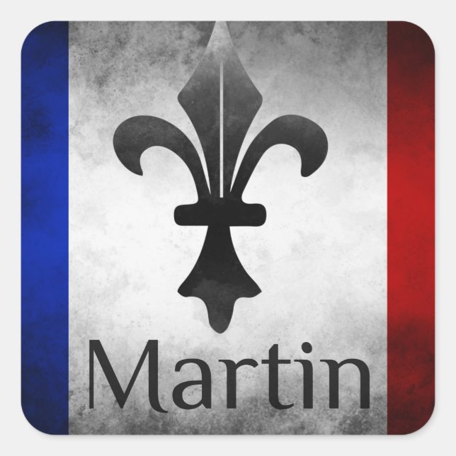 Martin Name mit französischer Flagge Quadratischer Aufkleber (Vorderseite)