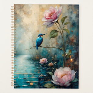 Martin-pêcheur et roses roses