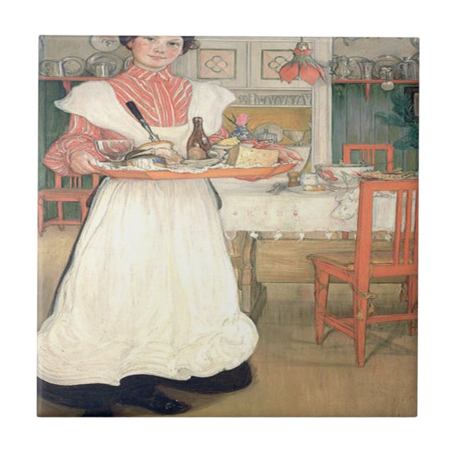 Martina mit Frühstück auf einem Tray Carl Larsson Fliese (Vorderseite)