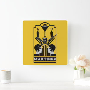 Martinez Cocktail Art Deco Quadratische Wanduhr