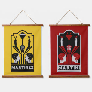 Martinez Cocktail Art Deco Wandteppich Mit Holzrahmen