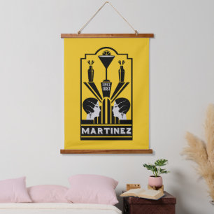 Martinez Cocktail Art Deco Wandteppich Mit Holzrahmen
