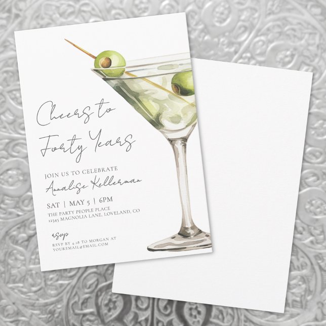 Martini 40. Geburtstagsfeier Einladung (Cheers To 40th Birthday Party Invitation)