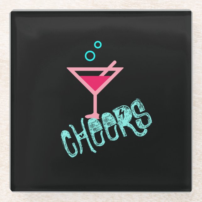 Martini - Alkohol trinken Pop Kunst, Rosa und Türk Glasuntersetzer (Vorderseite)