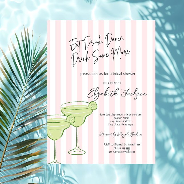 Martini-Aquarellfarben Rosa Streifen Brautparty Einladung (Von Creator hochgeladen)