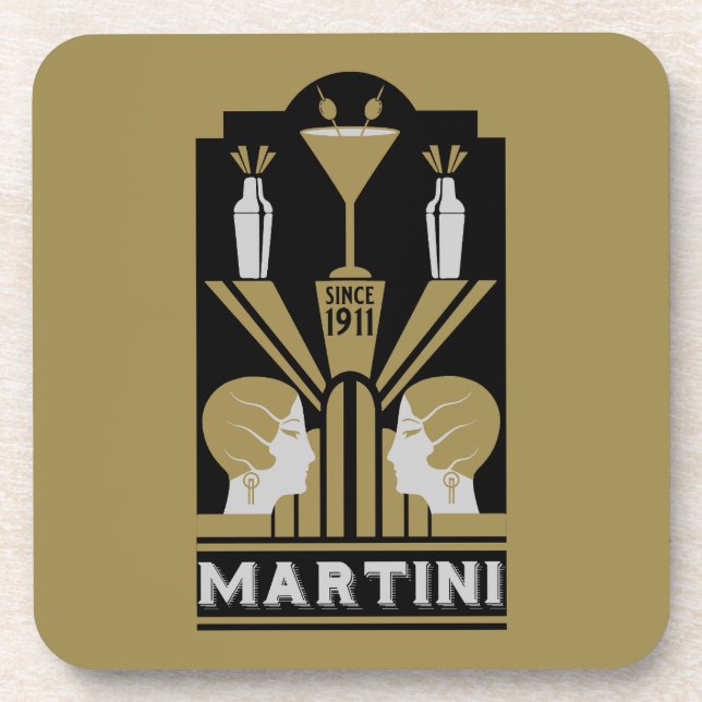 Martini Art Deco Getränkeuntersetzer (Vorderseite)