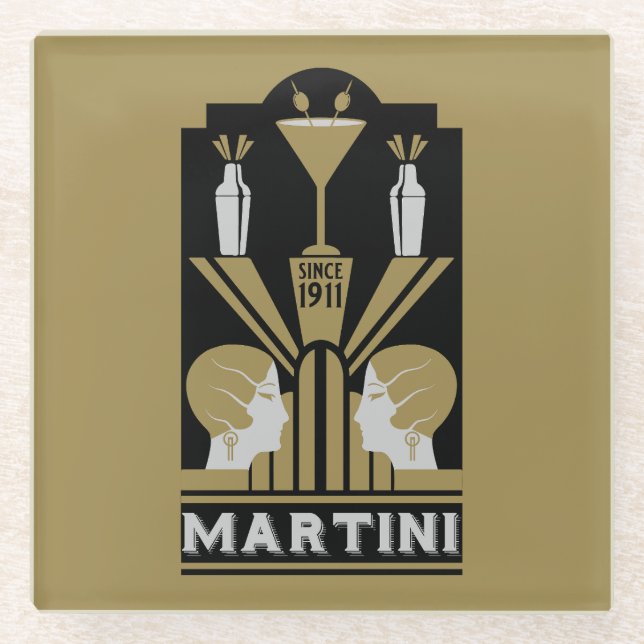Martini Art Deco Glasuntersetzer (Vorderseite)
