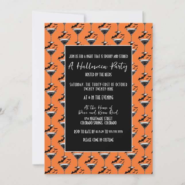 Martini Bats Halloween-Party Einladung (Vorderseite)