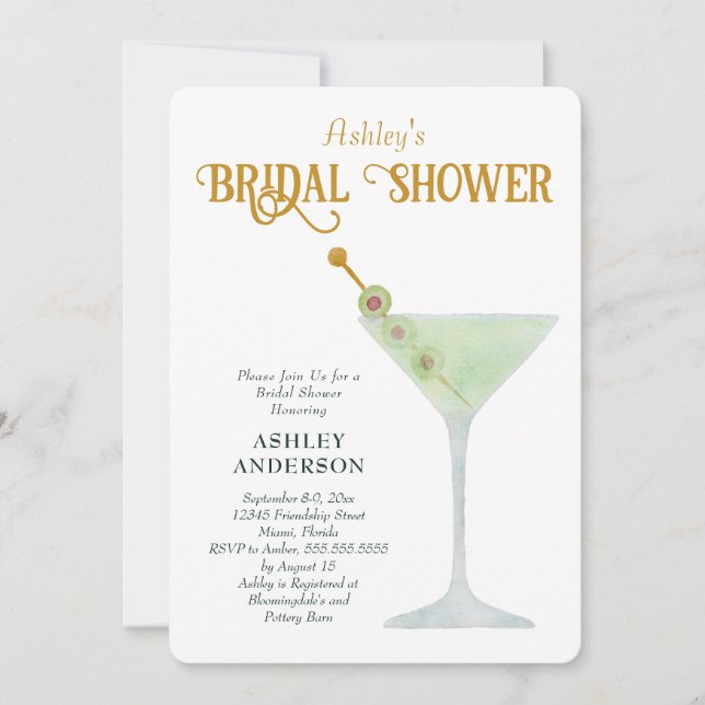 Martini Brautparty Invite, Cocktaildusche Einladung (Vorderseite)