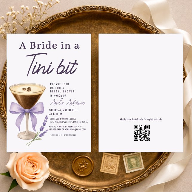 Martini Bride in a Tini Bit QR Code Bridal Shower Einladung (Von Creator hochgeladen)