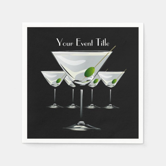 Martini Cockatls Party Event Black Napkin Serviette (Vorderseite)