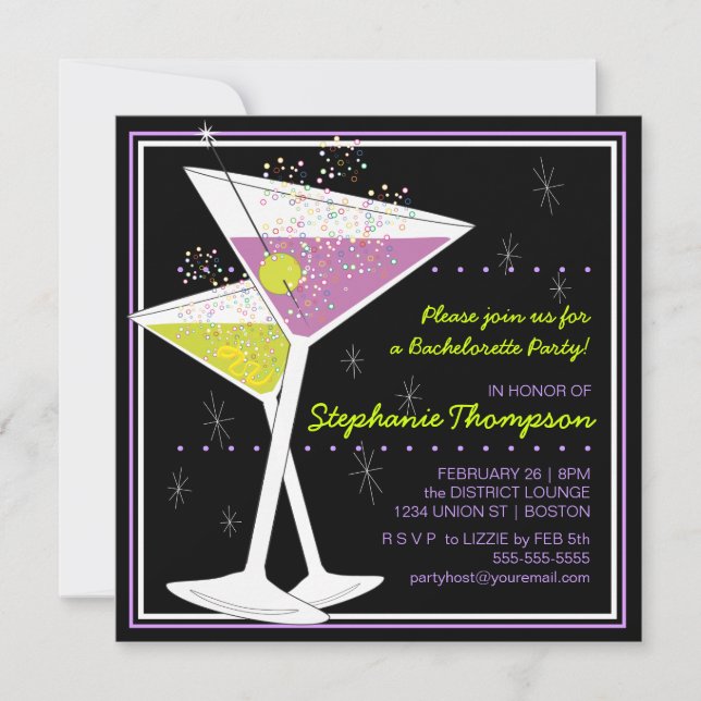 Martini Cocktail Bachelorette Party Invitation (Devant)