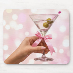 Martini-Cocktail mit rosa Satinschleife Mousepad