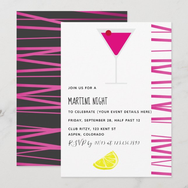 Martini Cocktail Night Party Invitation (Devant / Derrière)