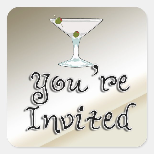 Martini Cocktail Party Einladung Umschlag Aufklebe Quadratischer Aufkleber (Vorderseite)