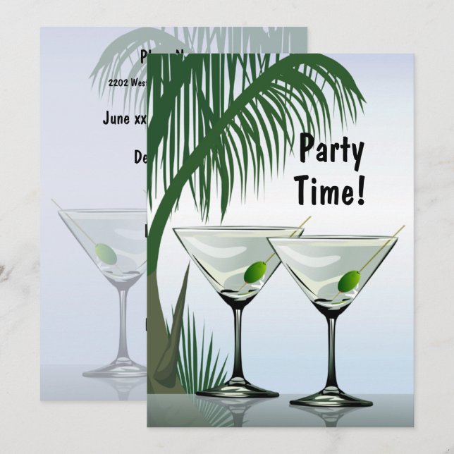 Martini Cocktails Party Invitation tropicale (Devant / Derrière)