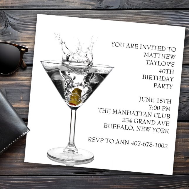 Martini Glass Birthday Party Einladung (Martini party and event invitation. Any event martini invitation. )