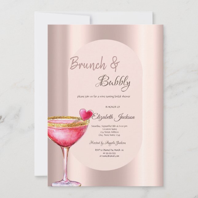 Martini Glass Heart Tropfens Blume Rose Gold Einladung (Vorderseite)