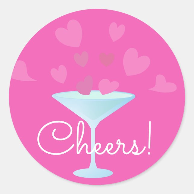 Martini Glass und rosa Herzen jubeln Runder Aufkleber (Vorderseite)