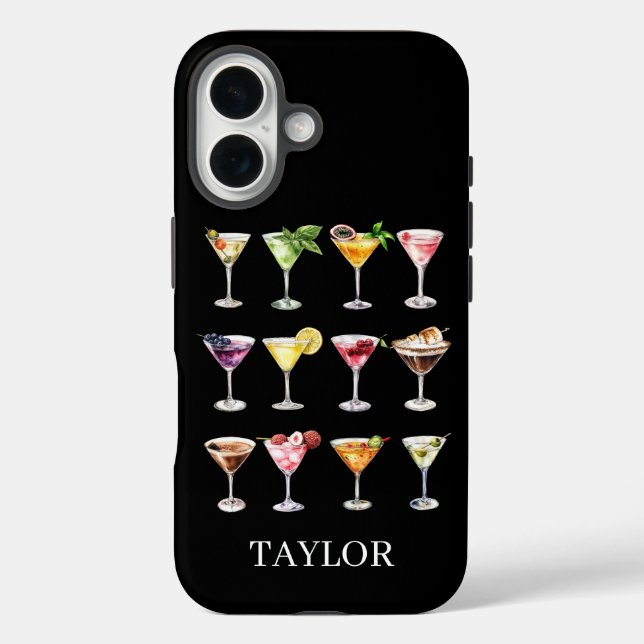 Martini Madness Monogrammed iPhone 16 Hülle (Rückseite)