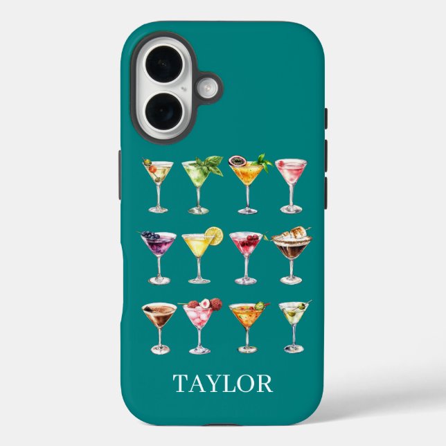 Martini Madness Monogrammed iPhone 16 Hülle (Rückseite)