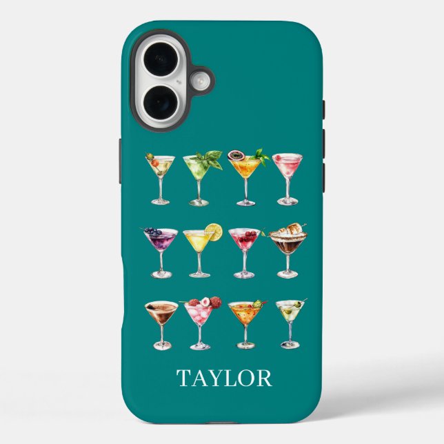 Martini Madness Monogrammed iPhone 16 Plus Hülle (Rückseite)