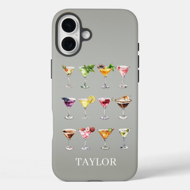 Martini Madness Monogrammed iPhone 16 Plus Hülle (Rückseite)