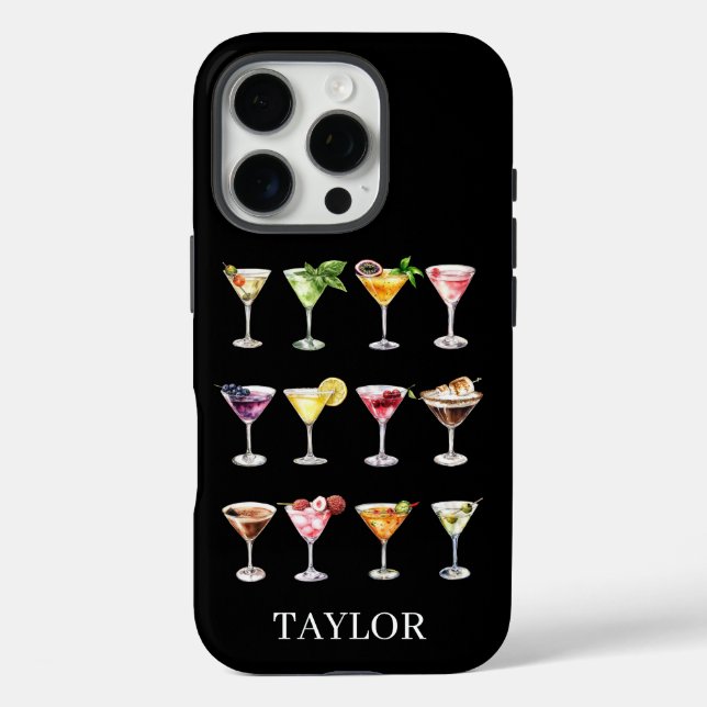 Martini Madness Monogrammed iPhone 16 Pro Hülle (Rückseite)