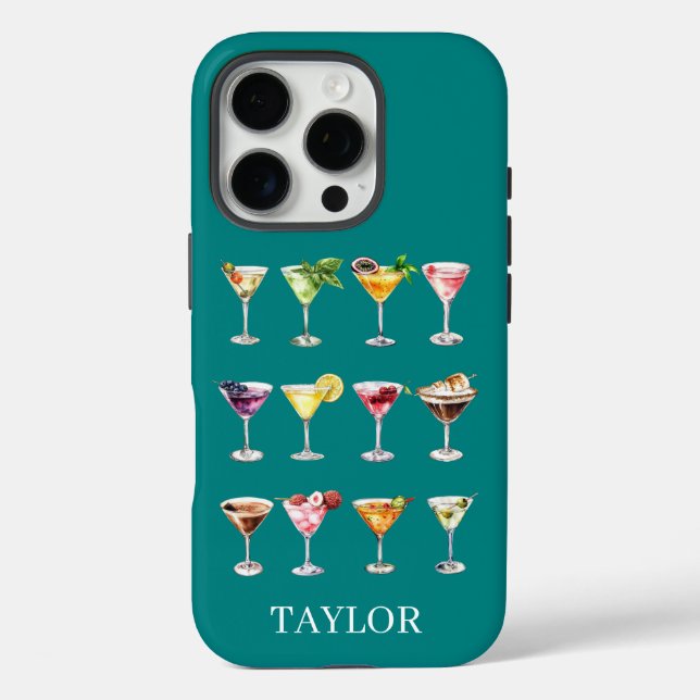 Martini Madness Monogrammed iPhone 16 Pro Hülle (Rückseite)