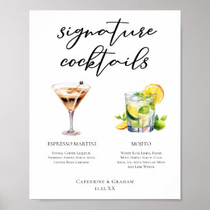 Martini Mojito Signature Cocktails Hochzeitsmenü Poster