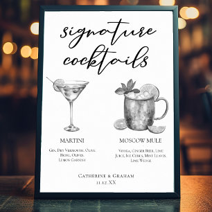 Martini Moskau Mule Schwarz Weiß Retro Cocktails Poster