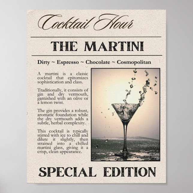 Martini Newspaper Art Print Poster (Vorne)