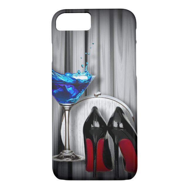 Martini-Partymädchen der girly Stiletts blaues Case-Mate iPhone Hülle (Rückseite)