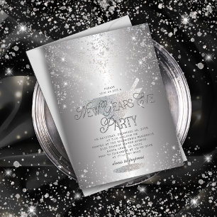 Martini Silver Glitzer Silvester Party Einladung