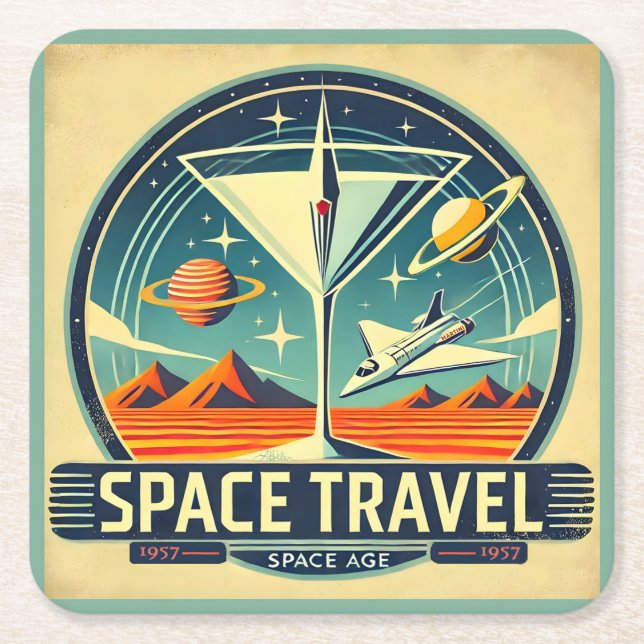 Martini Space Travel 1957 New World Logo Rechteckiger Pappuntersetzer (Vorderseite)