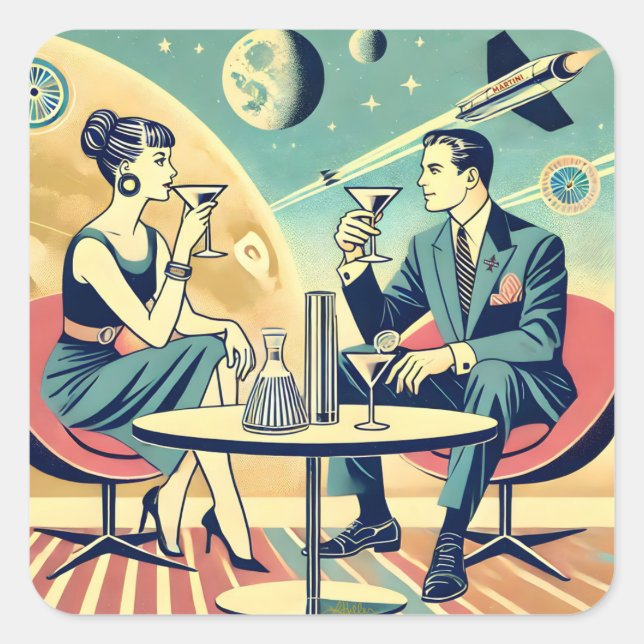 Martini Space Travel Posters Flight Crew Quadratischer Aufkleber (Vorderseite)