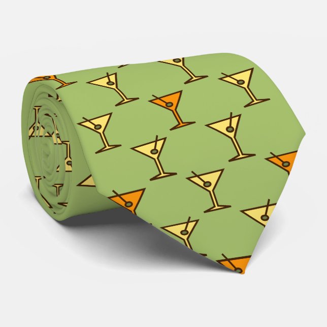 Martini Time 50ties Cocktail Moss Green zweiseitig Krawatte (Gerollt)