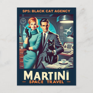 Martini Weltraum-Reiseplakat SP5: Black Cat Agency Postkarte