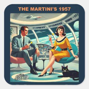Martini Weltraum-Reiseplakate Die Martini's 1957 Quadratischer Aufkleber
