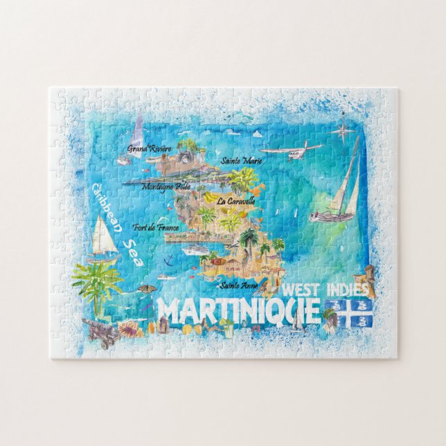 Martinique Antilles Illustrierte Karte Karibik (Horizontal)