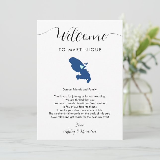 Martinique Map Wedding Welcome Tour & Letter (Stehend Vorderseite)